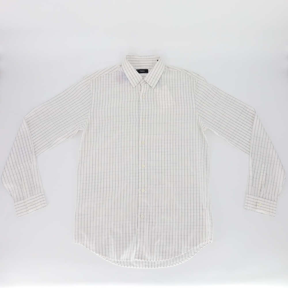 THEORY WHITE CLEAN SPACEDYE FLAIR CHECKERED SHIRT‎